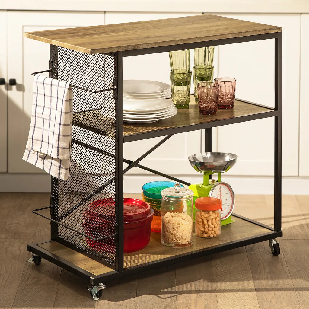  SoBuy SVW05-N Servierwagen Mit 3 Ebenen Beistellwagen Barwagen Küchenwagen Küchenregal Mit Rollen BHT Ca.: 80x80x40cm
