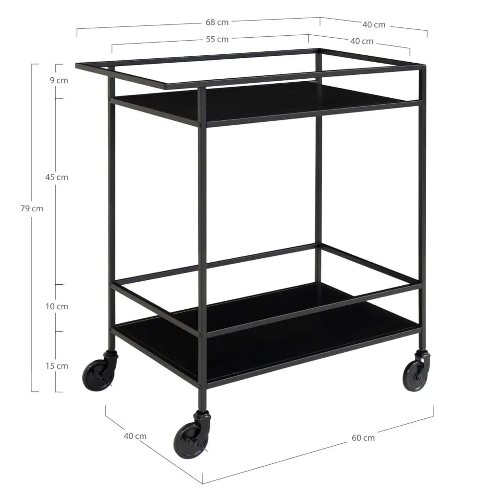  House Nordic Vita Servierwagen Schwarz | Barwagen Mit Rollen Inkl. Bremsen | Schlichtes Metallgestell Im Industrie-Design