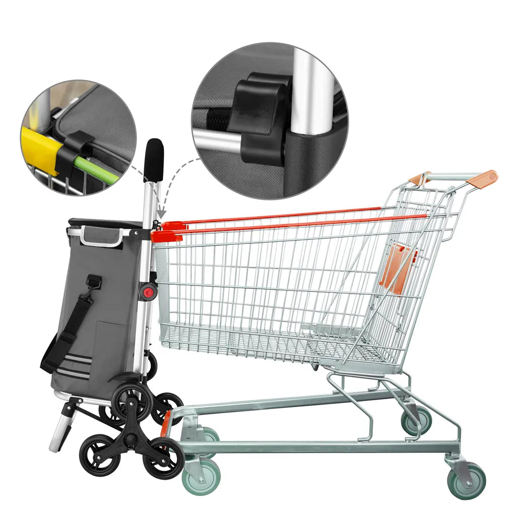  Monzana 2in1 Einkaufstrolley 30kg Klappbar Abnehmbare Tasche 6 Rollen Kühltasche Einkaufswagen Einkaufshilfe Treppensteiger , Farbe:Grau