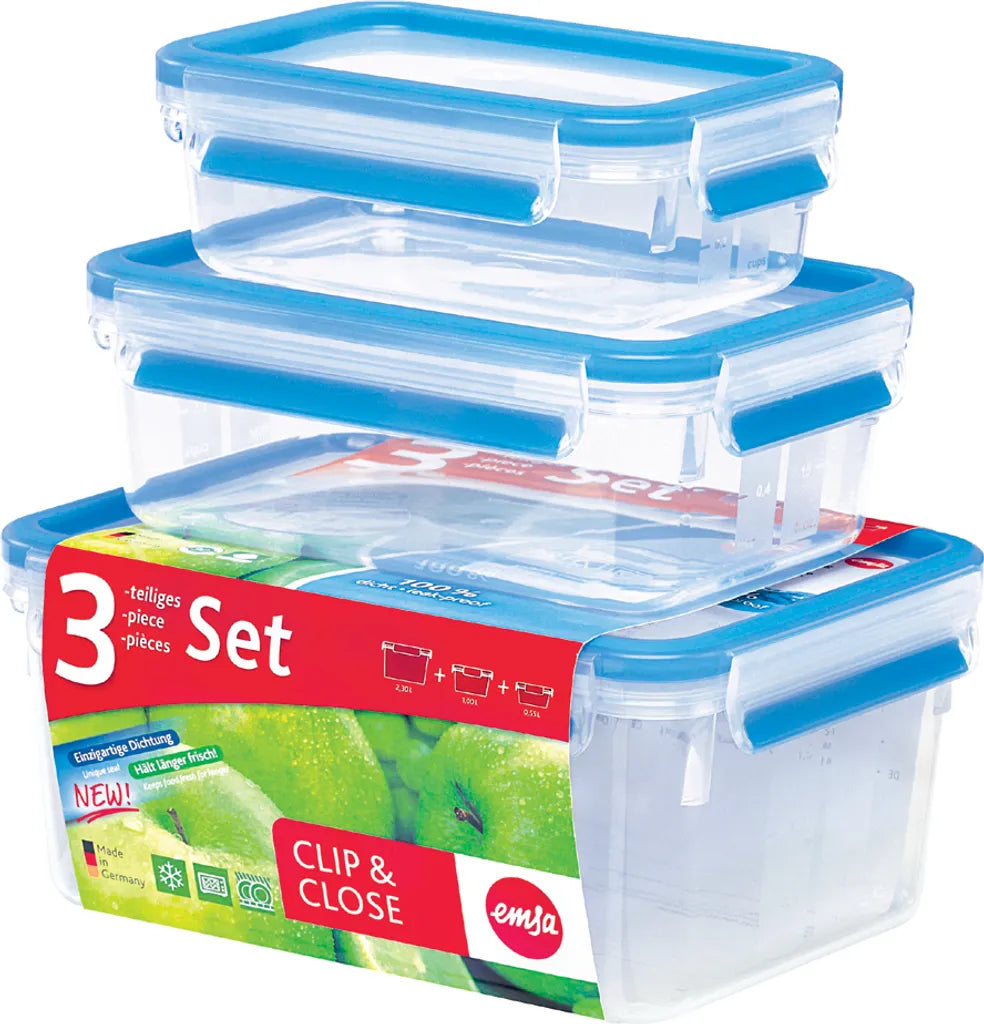  Emsa Frischhaltedose CLIP & CLOSE, 3er Set, 0,55/1,0/2,30 L, Farbe Grün