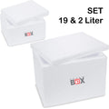  THERM BOX SET 19 & 2 Liter Styroporbox Mit Deckel Thermobox Für Essen & Getränke - Styropor Kühlbox Warmhaltebox