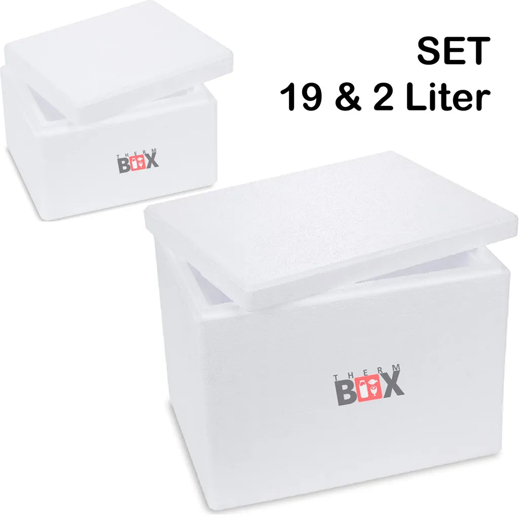  THERM BOX SET 19 & 2 Liter Styroporbox Mit Deckel Thermobox Für Essen & Getränke - Styropor Kühlbox Warmhaltebox