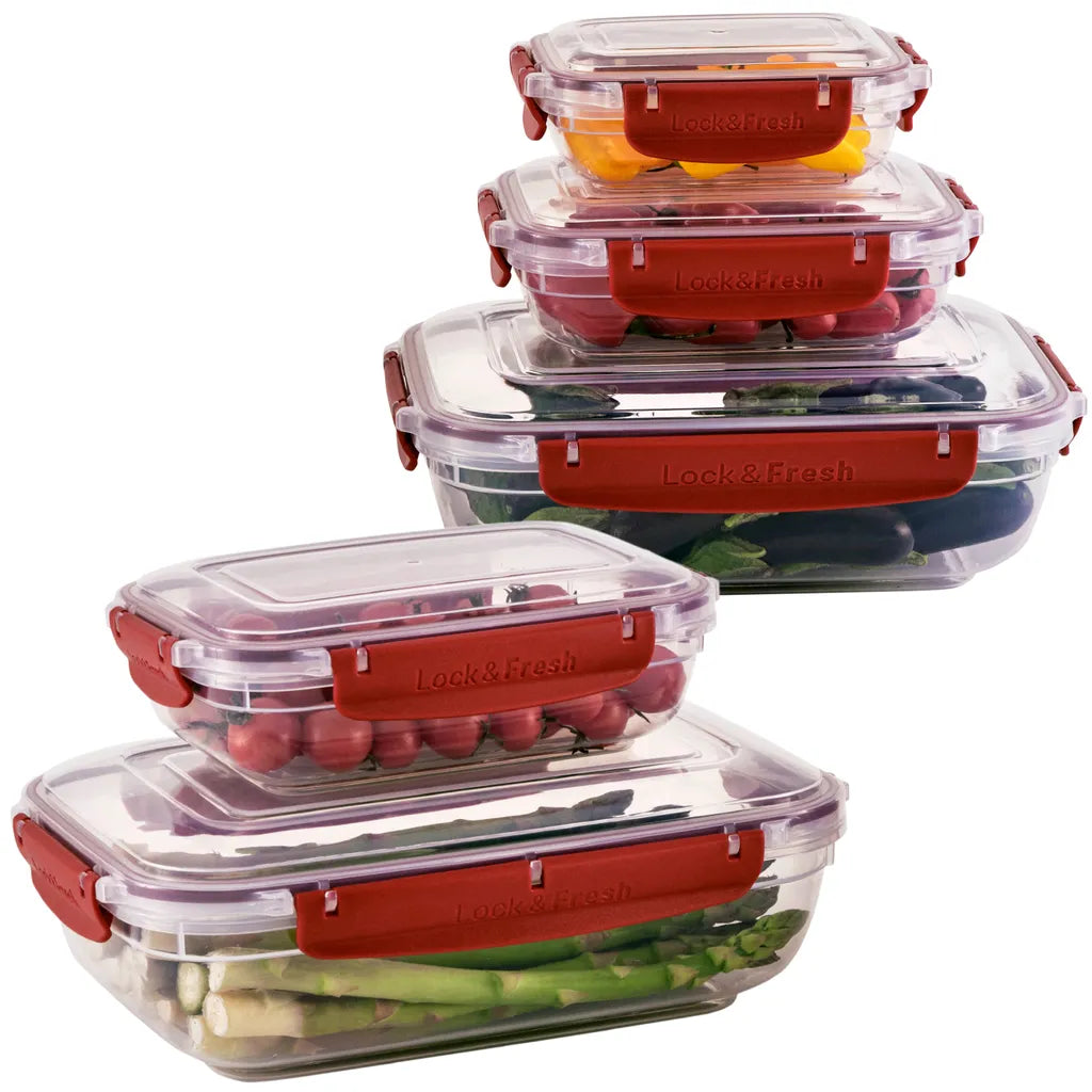  Uandu Lock & Fresh 5er Vorratsdosen Set, Frischhaltedosen Mit Deckel Für Lebensmittel, Mikrowellen-, Und Gefriergeeignet, Vorratsdosen Mit Deckel, Meal Prep Boxen, Aufbewahrungsbox Küche - Rot