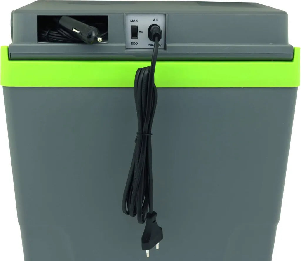  MAXXMEE Kühlbox - Wahlweise Via Netzkabel Oder KFZ-Anschluss - 22l Volumen - Grau/limegreen Kühlbox Camping Kühlschrank 22L Auto 12V 230V Thermobox Elektrisch Picknick Grau