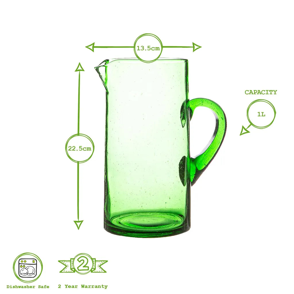  Nicola Spring Jebel Recycled Glaskanne - Wasser, Saft Karaffe - 1L - Grün