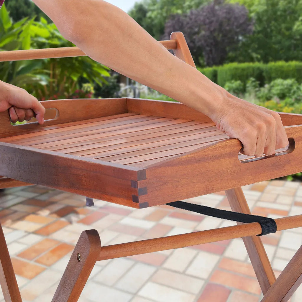  Casaria Servierwagen Küchenwagen Mit Rollen Akazienholz FSC® Zertifiziert Tablett Abnehmbar 3 Flaschenhalter Rollwagen Holz