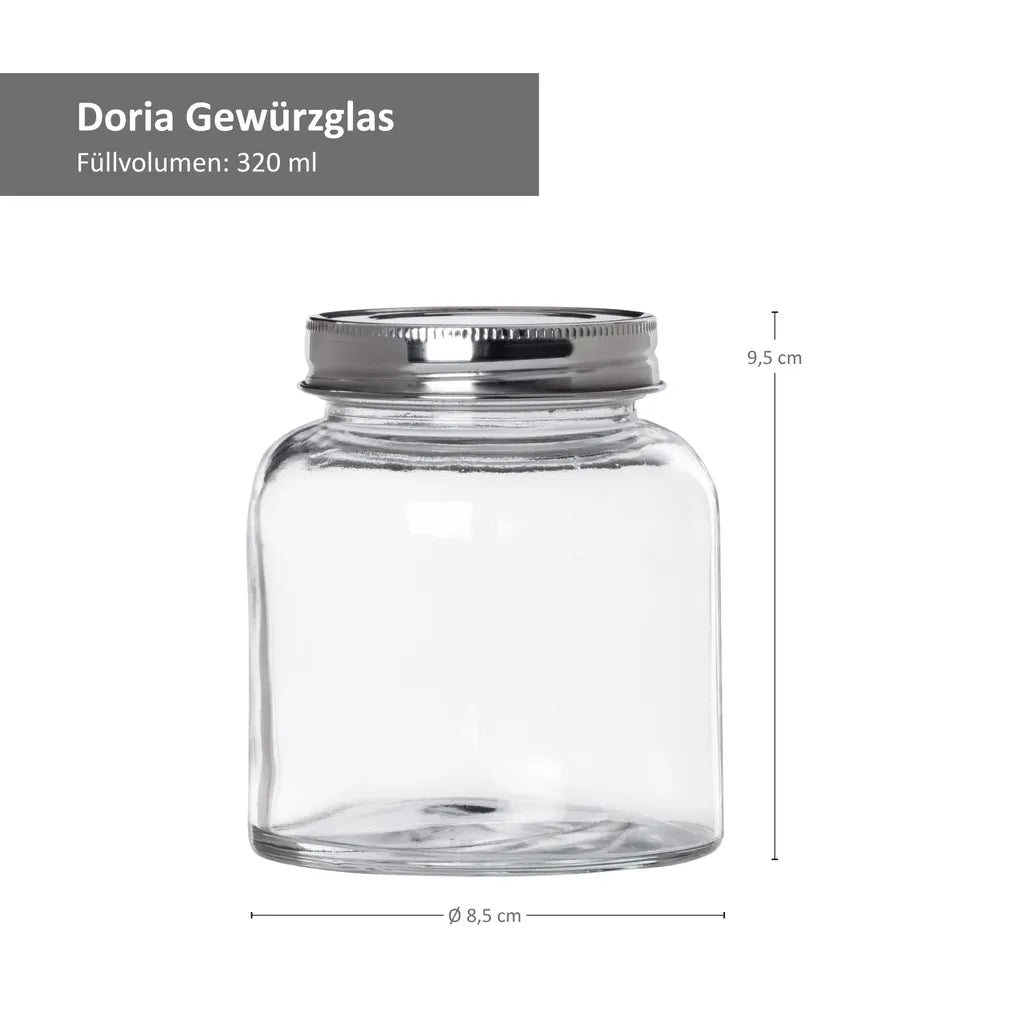  8-tlg. Vorrats-Gläserset Doria 520 Ml + 320 Ml Gewürzglas Mit Schraub-Deckel Silber Gläser