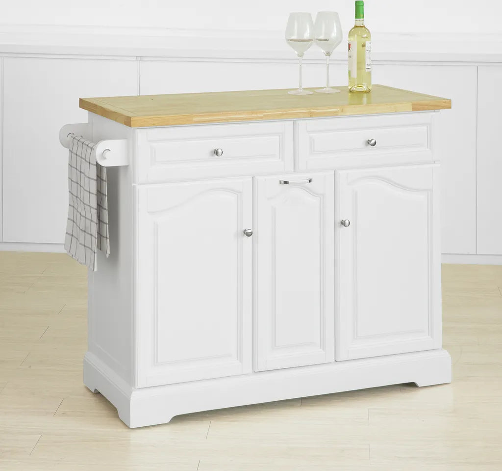  SoBuy FKW100-WN Kücheninsel Mit Arbeitsplatte Küchenwagen Mit 2 Türen Und Ausziehbarem Flaschenhalter Küchenschrank Sideboard Küchentrolley Weiß BHT Ca.: 115x90x46cm