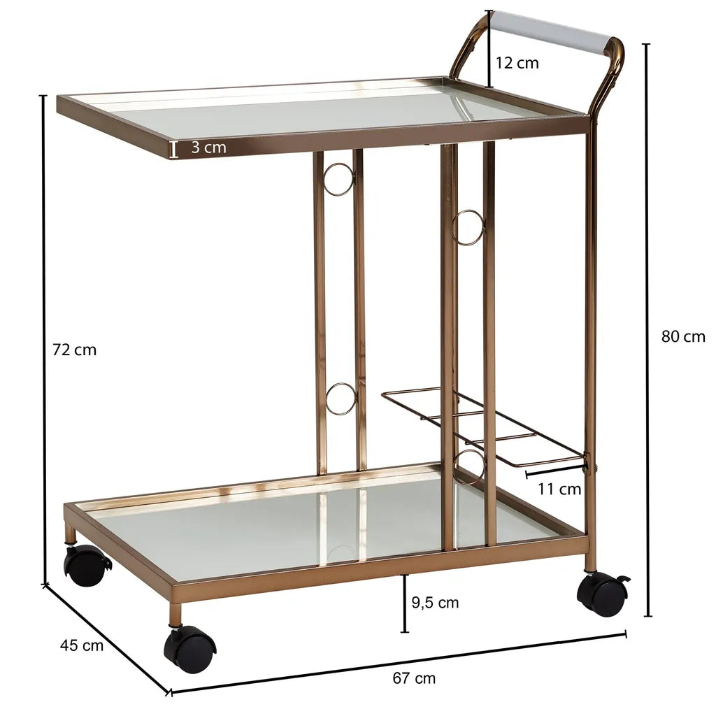  WOHNLING Design Servierwagen Gold 67x80x45 Cm | Mobiler Beistelltisch | Speisewagen Mit Glasplatte | Küchenwagen Milchglas | Teewagen | Mini Bar Auf Rollen