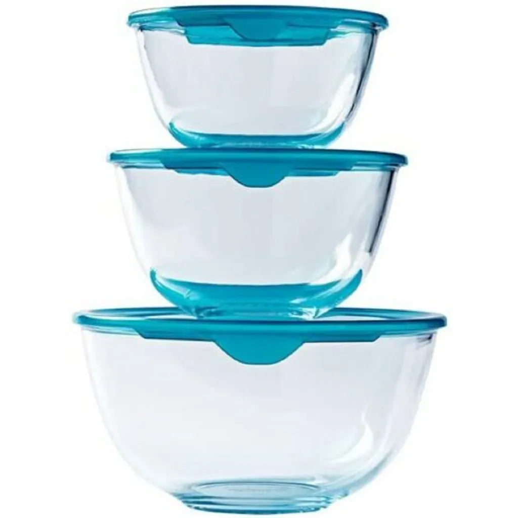  Pasabahce 97314 Chefs Vorratsdosen 3er Set Aufbewahrung Servierschalen Set Rührschüssel Glas Stapelbar Salat Schüsseln Schale Mit Deckel