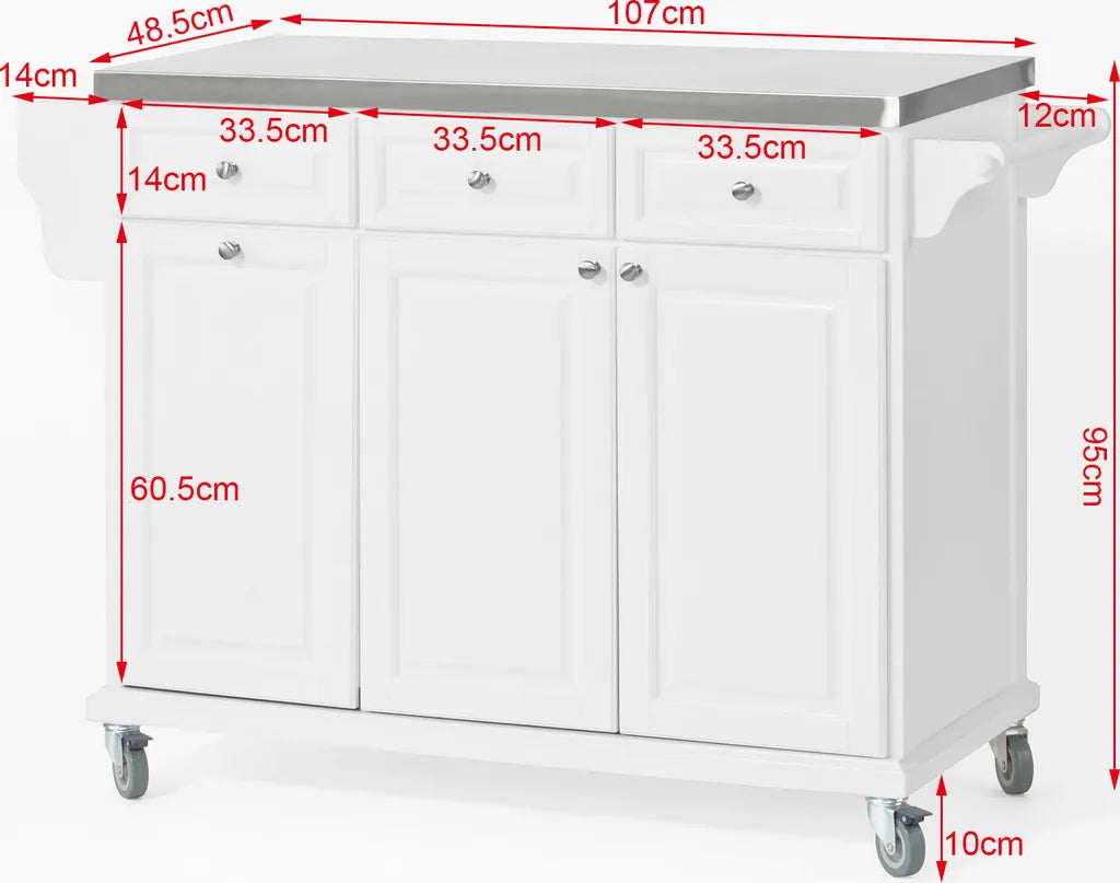  SoBuy Küchenwagen Mit Edelstahltop,Küchenschrank,Rollwagen FKW33-W