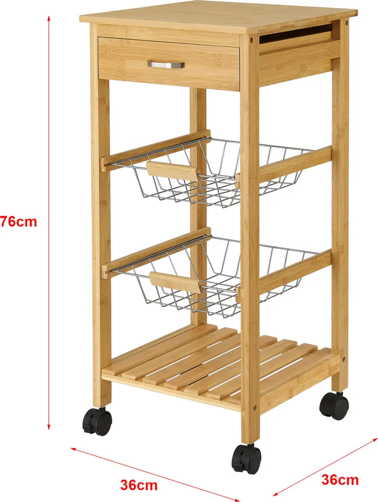  Bambus Küchenwagen Stenungsund 76 X 36 X 36 Cm Servierwagen Mit Schublade Und Ablage Allzweckregal Rollwagen Mit Metallkörben Küchenregal