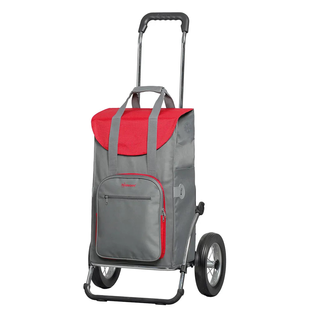  Andersen Einkaufstrolley Royal Mit Metallspeichenrad 25 Cm Und 45 Liter Einkaufstasche Wismar Grau/rot Mit Kühlfach, Stahlgestell Klappbar