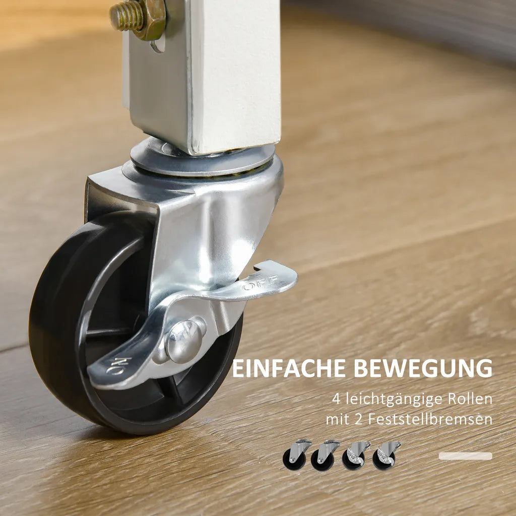  HOMCOM Küchenwagen Küchenrollwagen Servierwagen Mit Schublade Abnehmbares Tablett Bambus MDF Metall Weiß+Natur 58 X 37 X 83 Cm