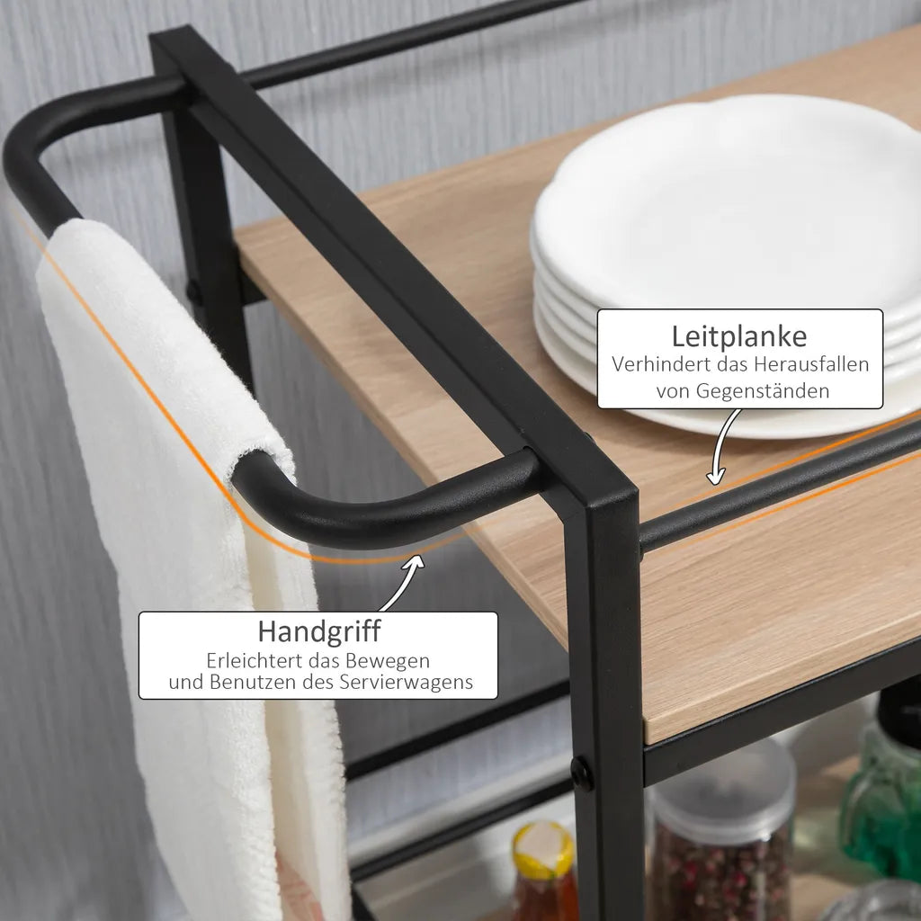  HOMCOM Küchenwagen Servierwagen Aufbewahrungswagen Beistellwagen Mit 2 Ebenen Und Griff Rollenwagen Für Küche Esszimmer Belastbarkeit 60 Kg Spanplatte 82 X 40 X 75 Cm