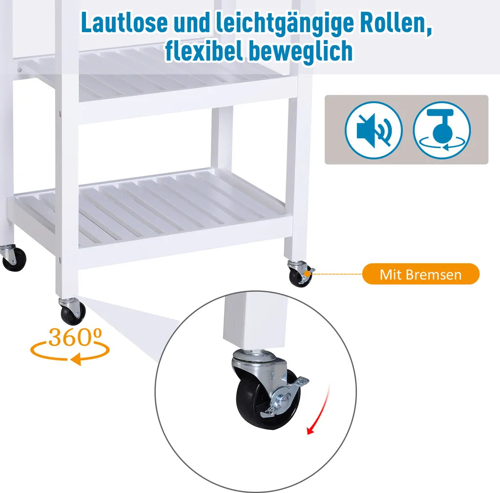  HOMCOM Servierwagen, Küchenwagen Mit Handtuchhalter, Küchentrolley, Beistellwagen Mit Schublade, Weiß, 64 X 39 X 84,5 Cm