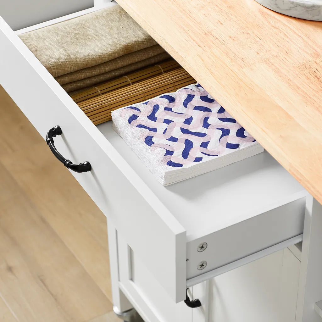  SoBuy FKW103-WN Design Küchenwagen Mit Arbeitsplatte Kücheninsel Küchenschrank Küchentrolley Weiß-Natur BHT Ca.: 108x89x48cm