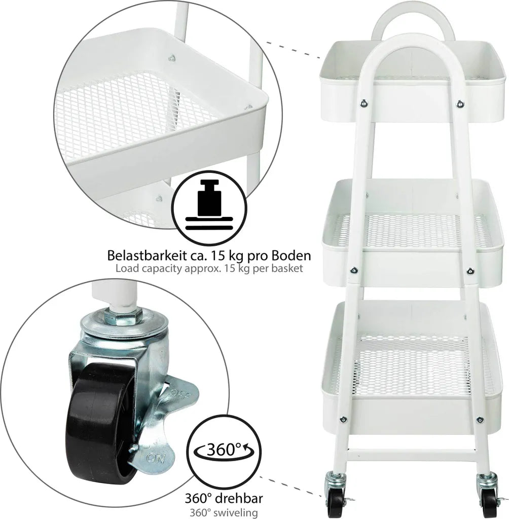  ONVAYA® Servierwagen Silvio | Beistellwagen | Weiß | 30,5 X 45 X 77 Cm | 3 Fächer | Multifunktionswagen | Transportwagen | Allzweckwagen | Küchentrolley | Nischenregal