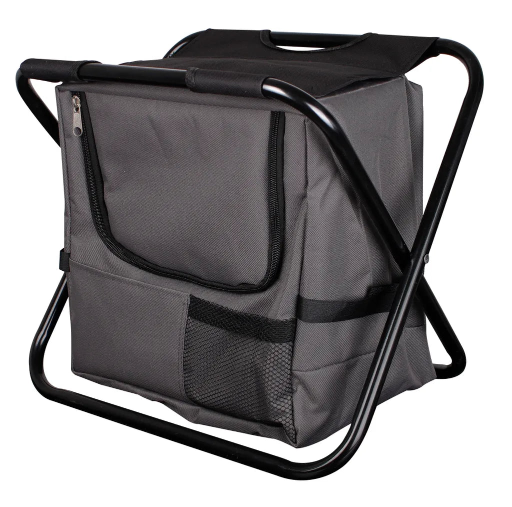  2in1 Anglersitz Mit Kühltasche - Schwarz - Camping Angel Hocker Klappbar Mit Gurt