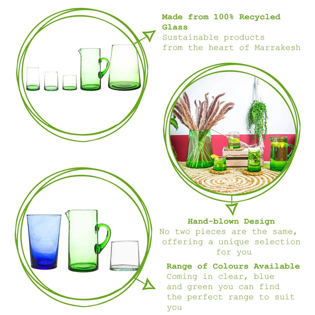  Nicola Spring Jebel Recycled Glaskanne - Wasser, Saft Karaffe - 1L - Grün