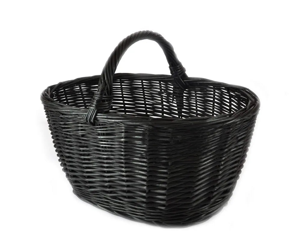  MyBer Einkaufskorb Weidenkorb Flaschenkorb Geschenkkorb Geflochten Schwarz BTH 46/33/25-34cm Stabiler Tragekorb Aus Weide K1-113-S-SBWW