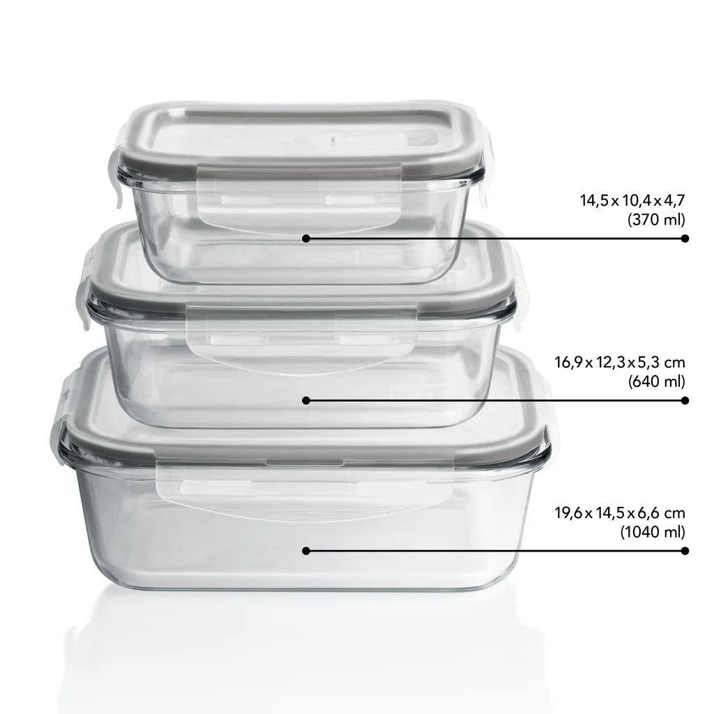  GOURMETmaxx Glas-Frischhaltedosen Klick-it Mit Mikrowellen-Ventil - 6-teilig - Grau