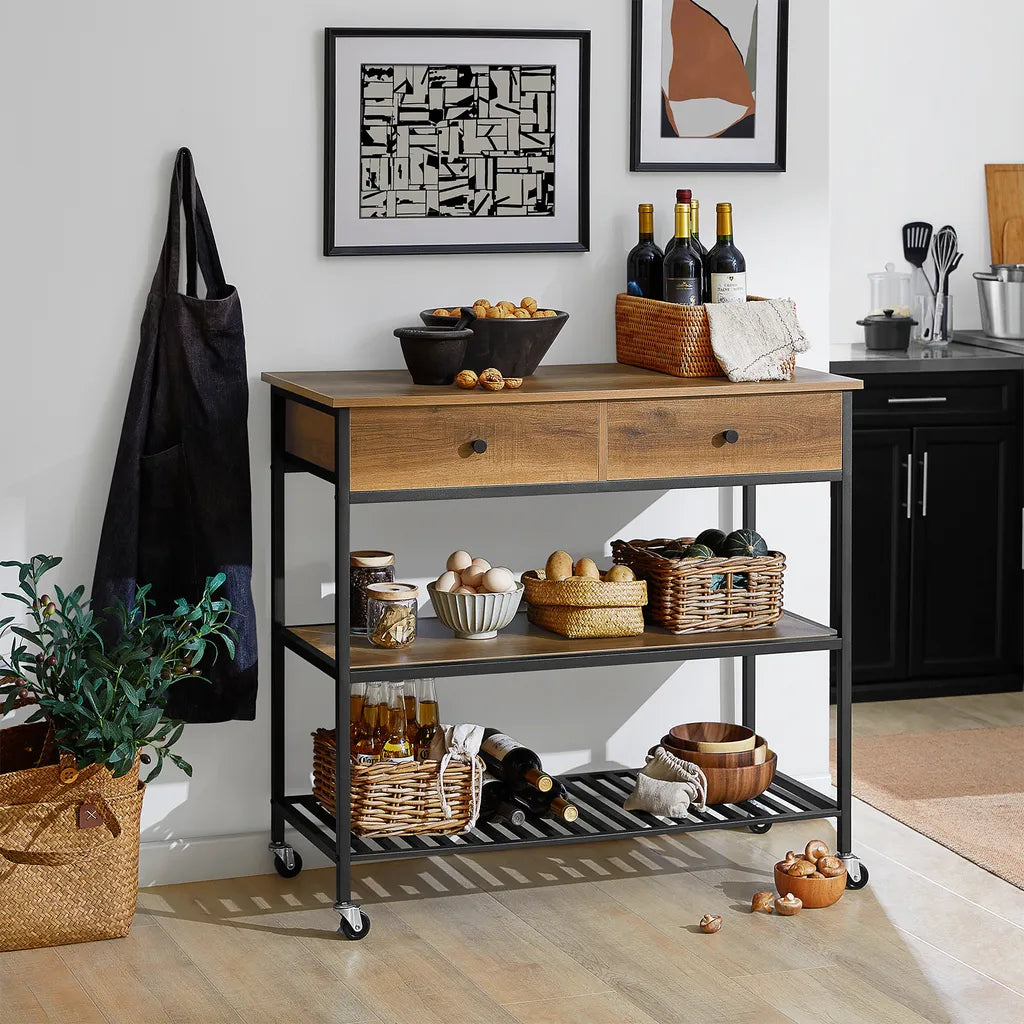  SoBuy FKW112-PF Küchenwagen Servierwagen Küchenregal Kücheninsel Flurschrank Sideboard Beistelltisch Rollwagen Industrie-Design BHT Ca.: 100x93x45cm