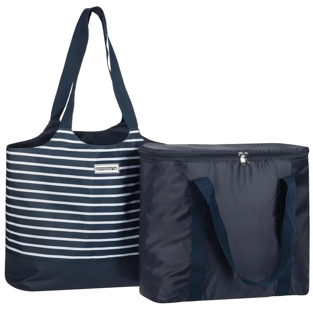  Strandtasche 2 In 1 Kühltasche + SchultertascheAHOI Blau Weiß - Navy