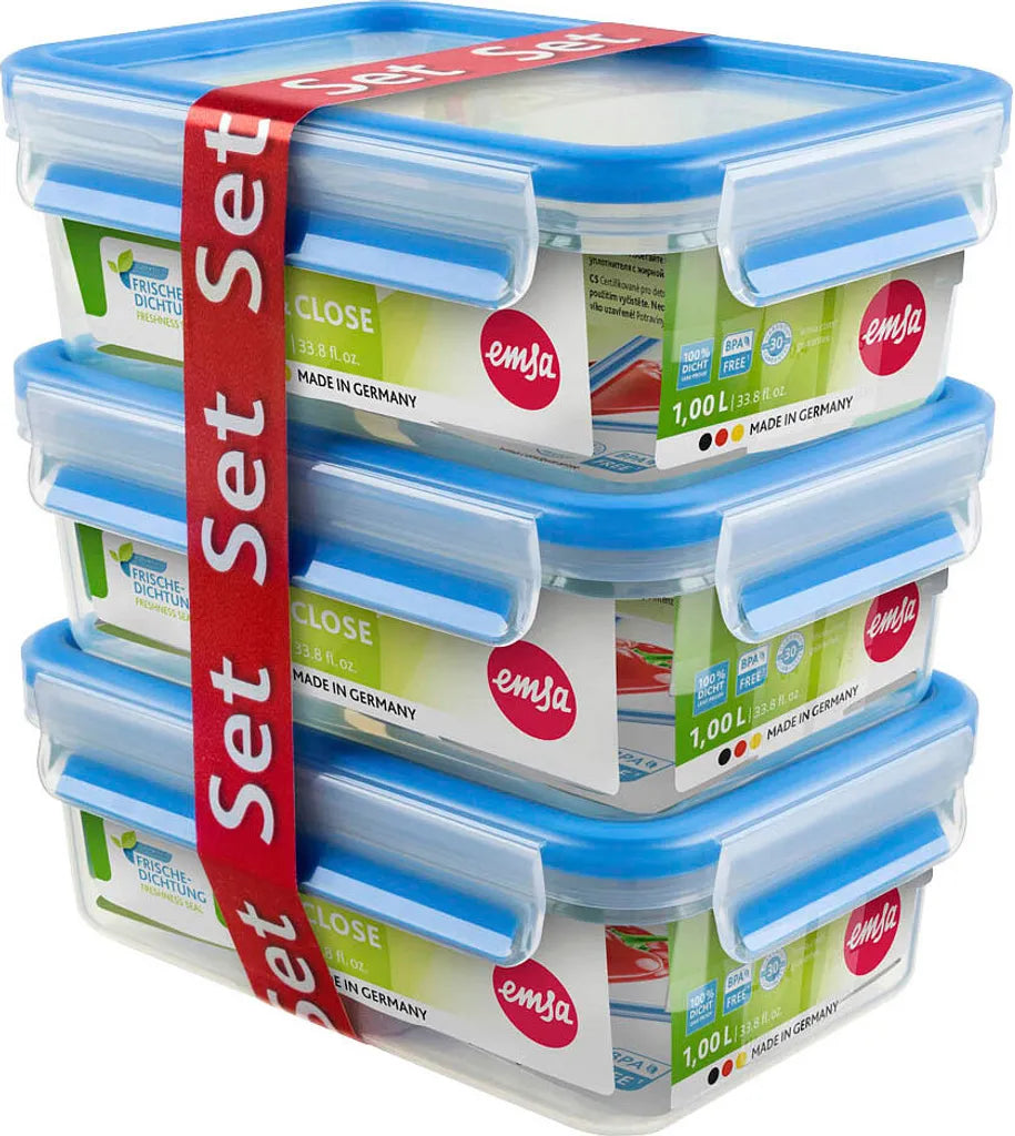  Emsa Clip & Close 3Er Set Frischhaltedosen, 3 X 1,00 L, 508558