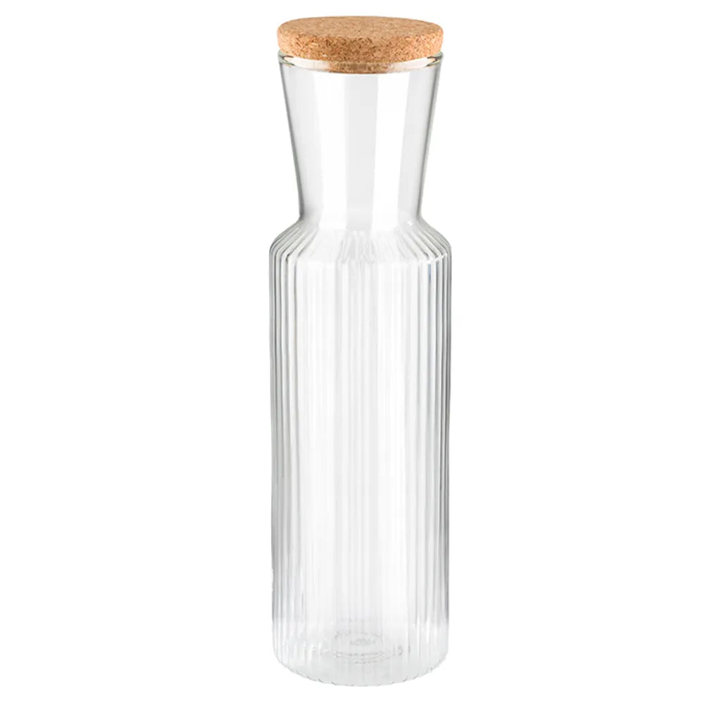  APS Glaskaraffe -LINES- /// Ø 8 Cm, H: 27 Cm, 0,9 Liter /// Glas, Deckel Aus Kork /// /// 10738