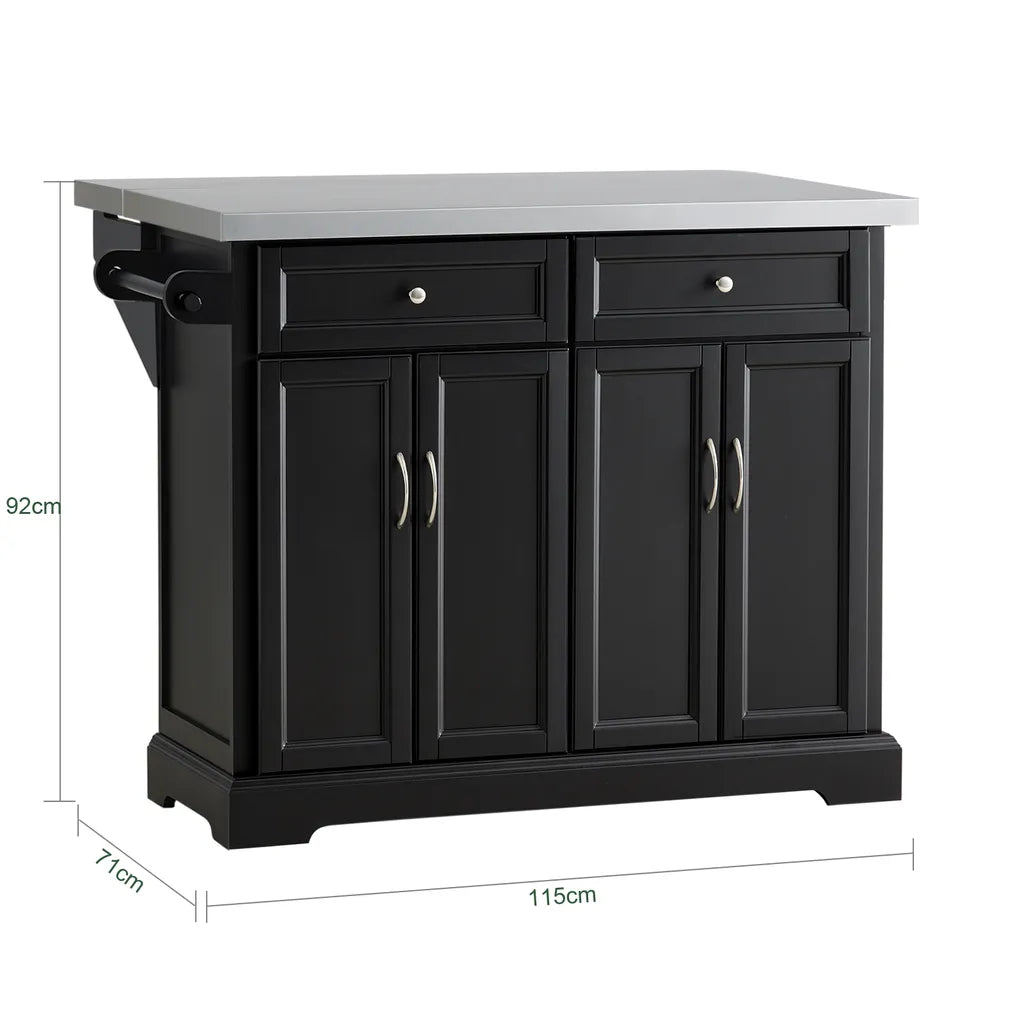  SoBuy FKW71-SCH Kücheninsel Küchenwagen Mit Erweiterbarer Edelstahlarbeitsplatte Küchenschrank Servierwagen Holz Schwarz BHT Ca.: 115x92x46-71cm