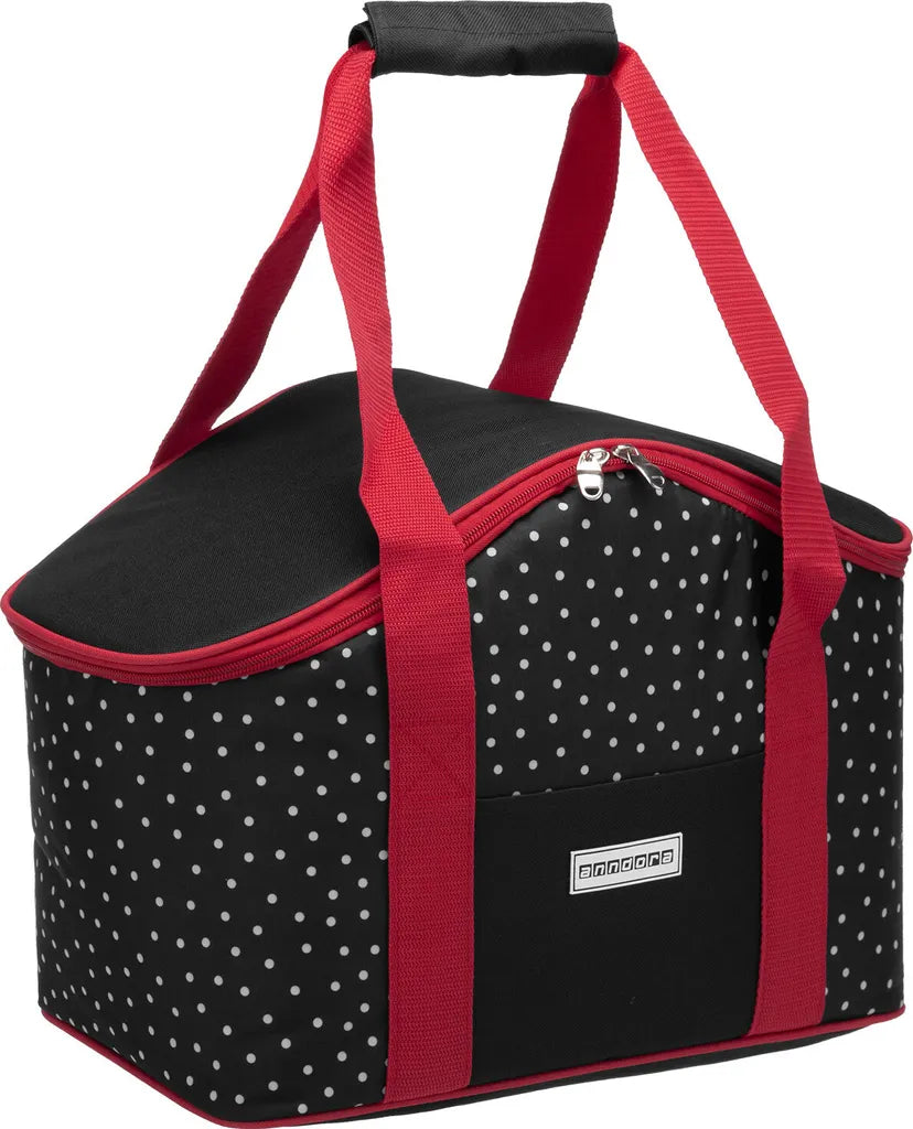  Anndora Kühltasche 20 L - Schwarz Weiß Gepunktet Isoliertasche Einkaufstasche - Snövit - Schwarz-Rot