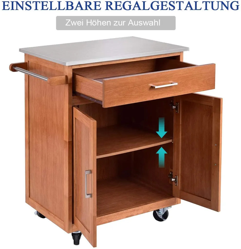  COSTWAY Küchenwagen Mit Schublade, Kücheninsel Mit Handtuchhalter, Küchenschrank Rollbar, Servierwagen Aus Holz, Kücheninselwagen, Mikrowellenwagen, Sideboard Naturholz