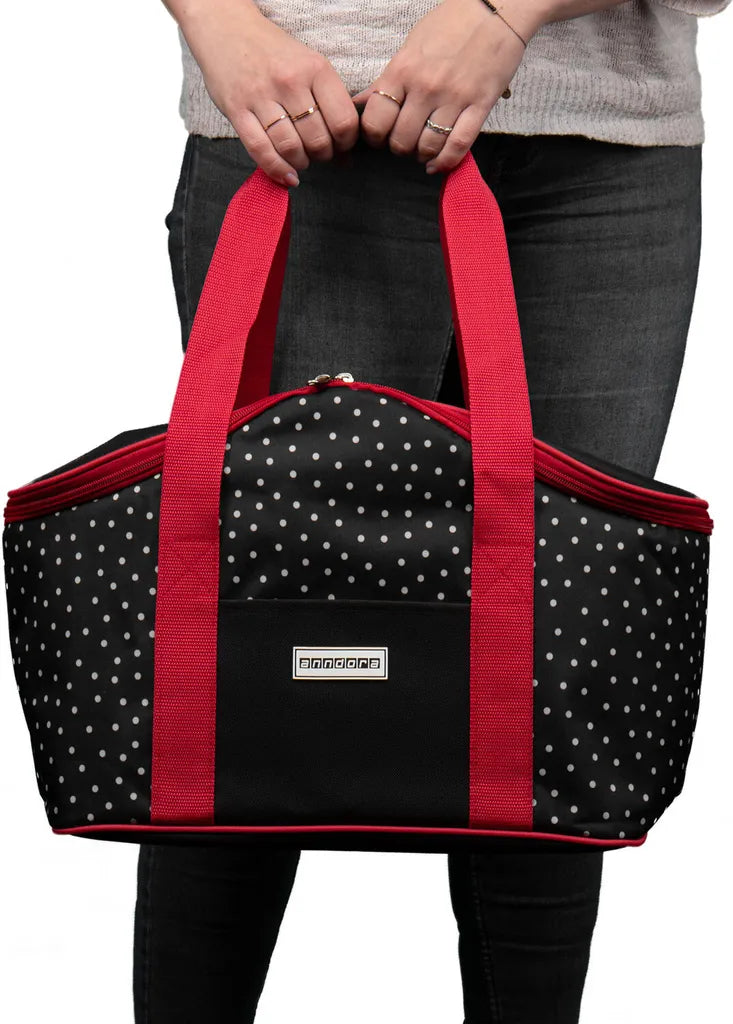  Anndora Kühltasche 20 L - Schwarz Weiß Gepunktet Isoliertasche Einkaufstasche - Snövit - Schwarz-Rot