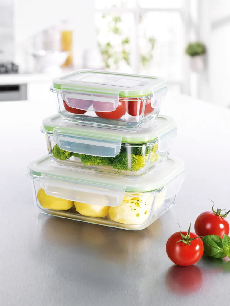  Glas Frischhaltedosen 3er Set Klick-It Gefrierdosen Lunchbox Brotdose Mikrowelle