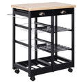  HOMCOM Küchenwagen Servierwagen Mit Ausziehbarem Korb Schublade Küchenrollwagen Weinablage Küchentrolley Holz Schwarz 74 X 37 X 76 Cm