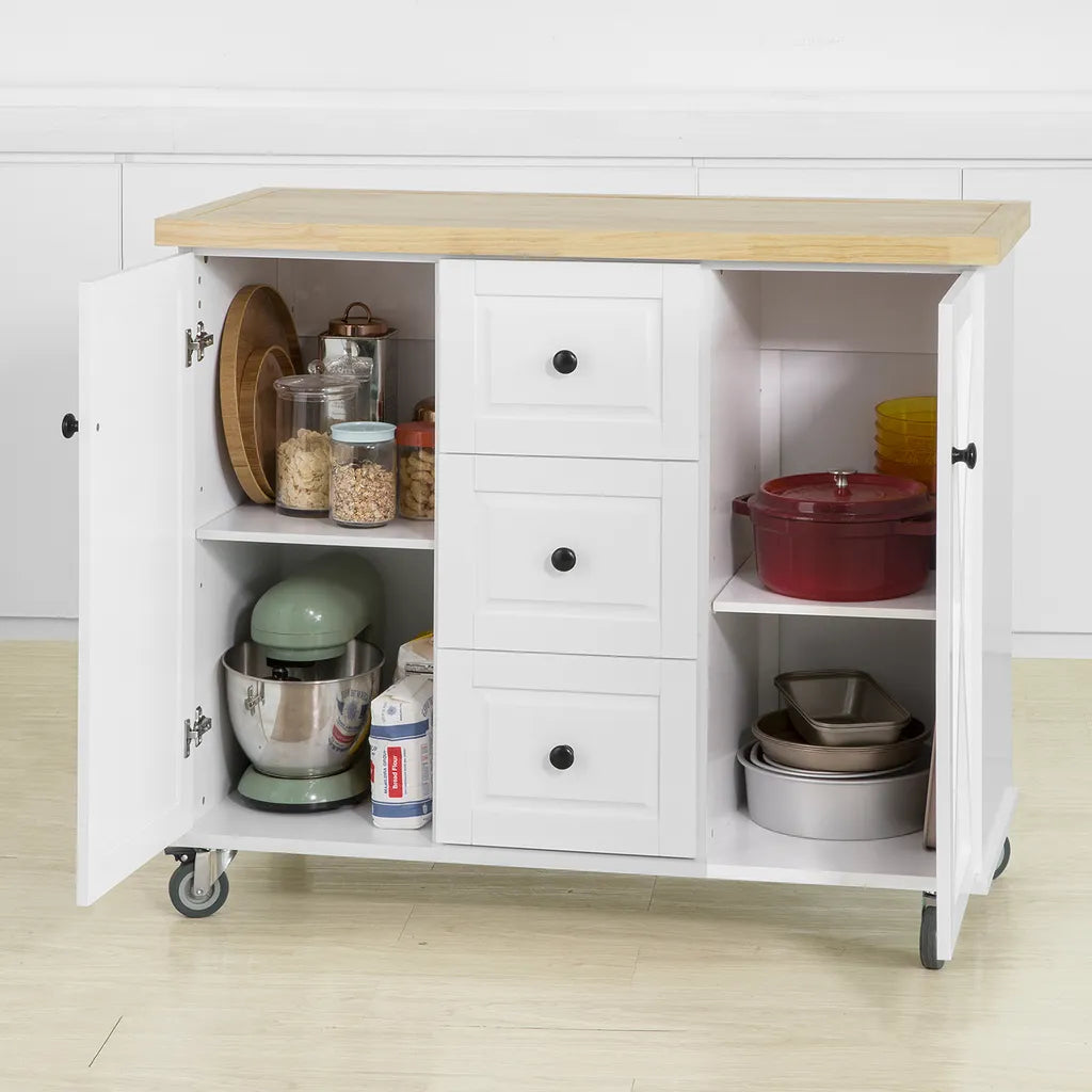  SoBuy FKW96-WN Kücheninsel Mit Arbeitsplatte Küchenwagen Mit 2 Türen Küchenschrank Mit 3 Schubladen Sideboard Weiß BHT Ca.: 116x93x46cm