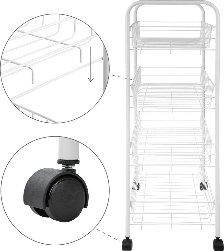  ONVAYA® Beistellwagen Susi Mit 4 Körben | Weiß | 39x26x76 Cm | Rollwagen | Küchenwagen | Wagen | Metall | Regal | Bad | Servierwagen | Haushaltswagen | Allzweckwagen | Küchentrolley