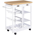 HOMCOM Küchenwagen Servierwagen Mit Ausziehbarem Korb Schublade Küchenrollwagen Weinablage Küchentrolley Holz Weiß 74 X 37 X 76 Cm