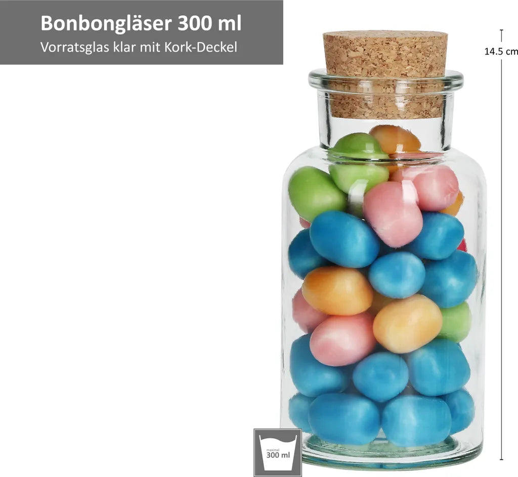  6tlg. Bonbongläserset Korkverschluss 300 Ml Bonboniere Vorratsdose Gewürzglas