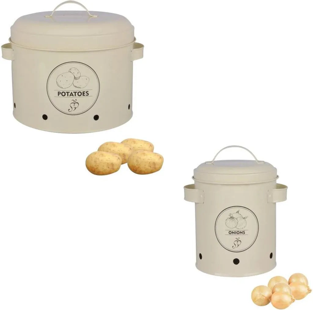 ESSCHERT DESIGN Rivanto Vorratsdosen 2er Set Kartoffeln Und Zwiebeln, Bestehend Aus Zwiebeldose Und Kartoffeldose, Aus Metall