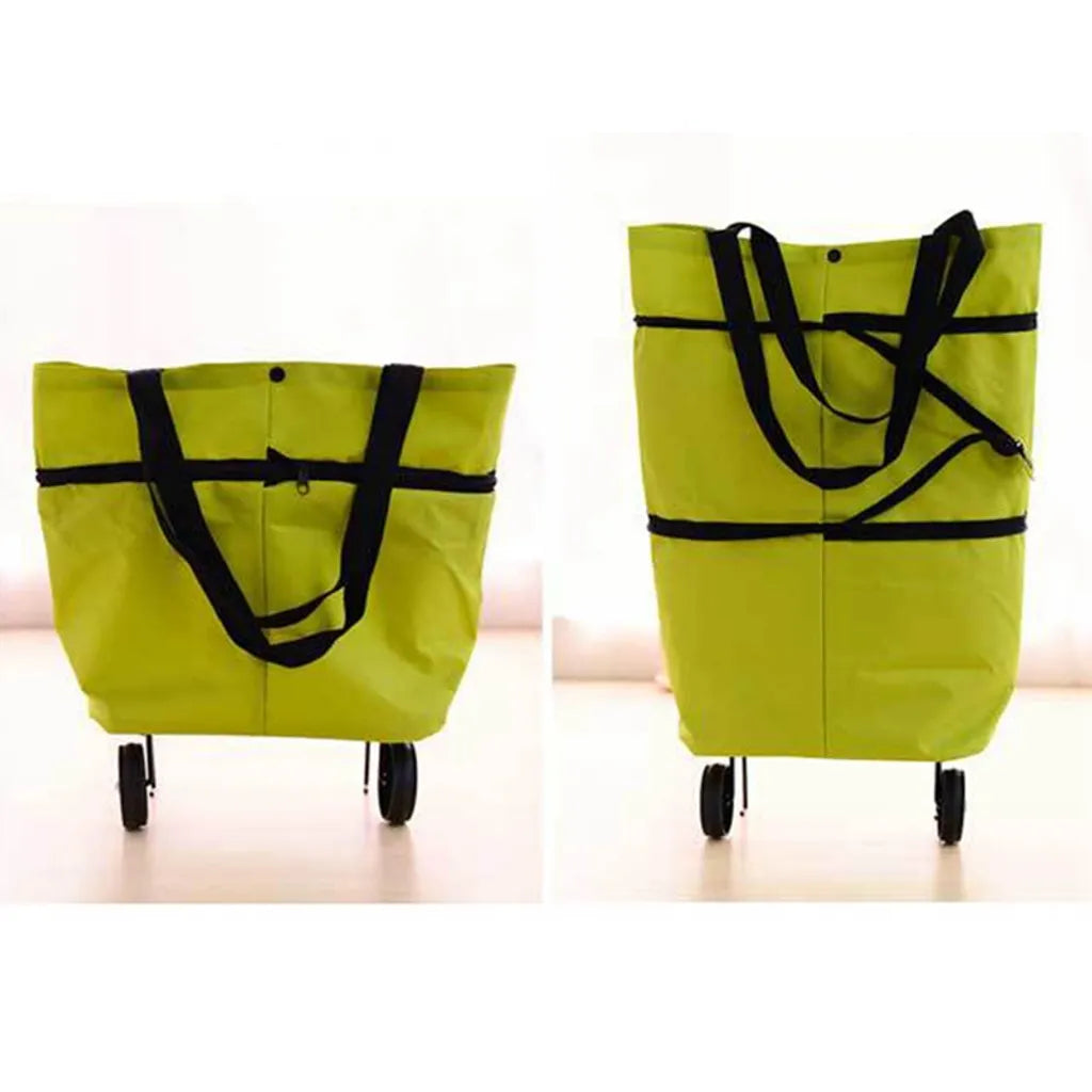  Einkaufstrolley Klappbaren Rädern Stützen Faltbar Leicht Wasserabweisend Tasche Einkaufstasche Picknicktasche Haushaltstrolley Tug Bag Grün