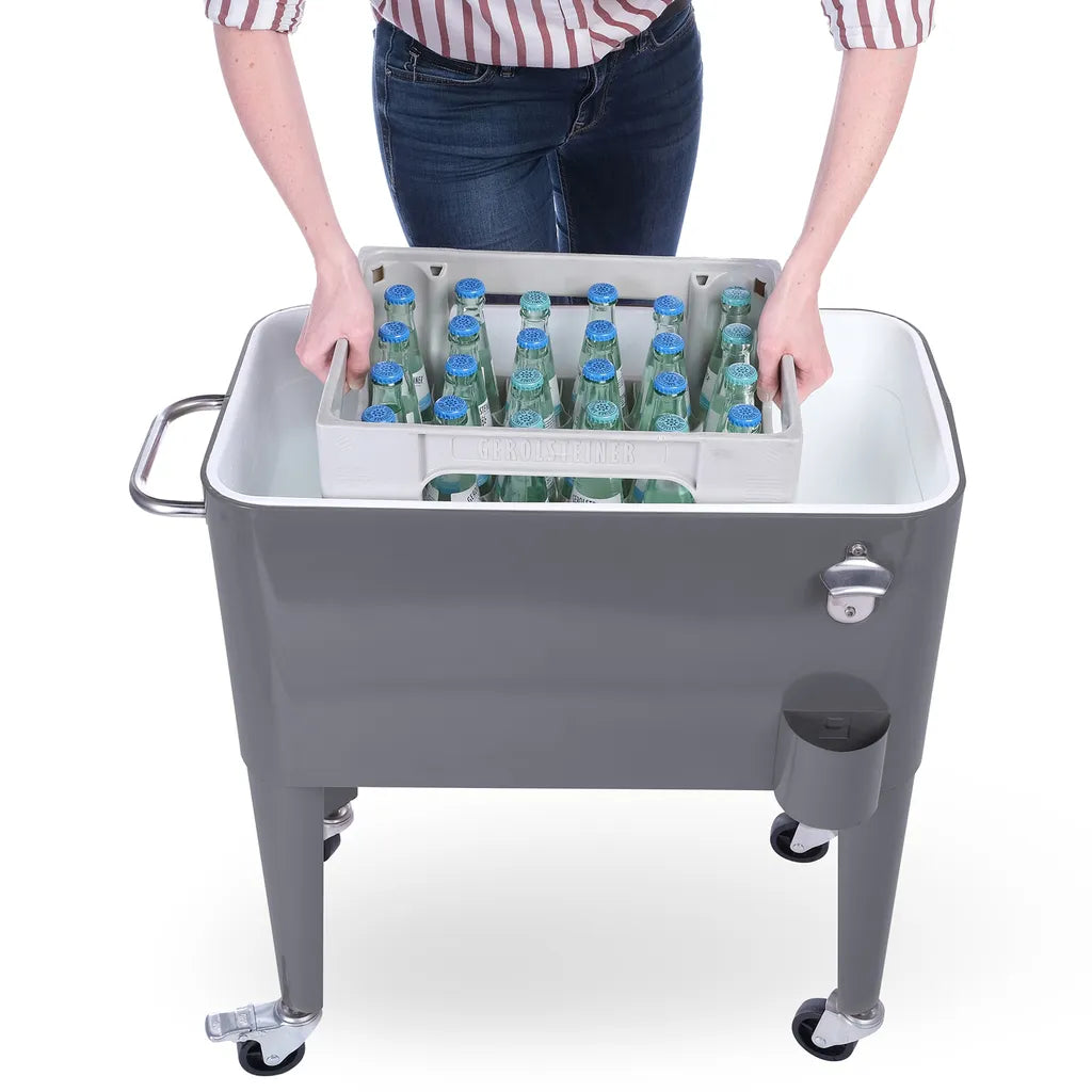  Kühlwagen, Servierwagen Outdoor Mit Großer Kühlbox, Getränkekühler Beistellwagen Für Garten, Rollbarer Party Kühlwagen Im Retro-Look – 57l, Farbe:anthrazit