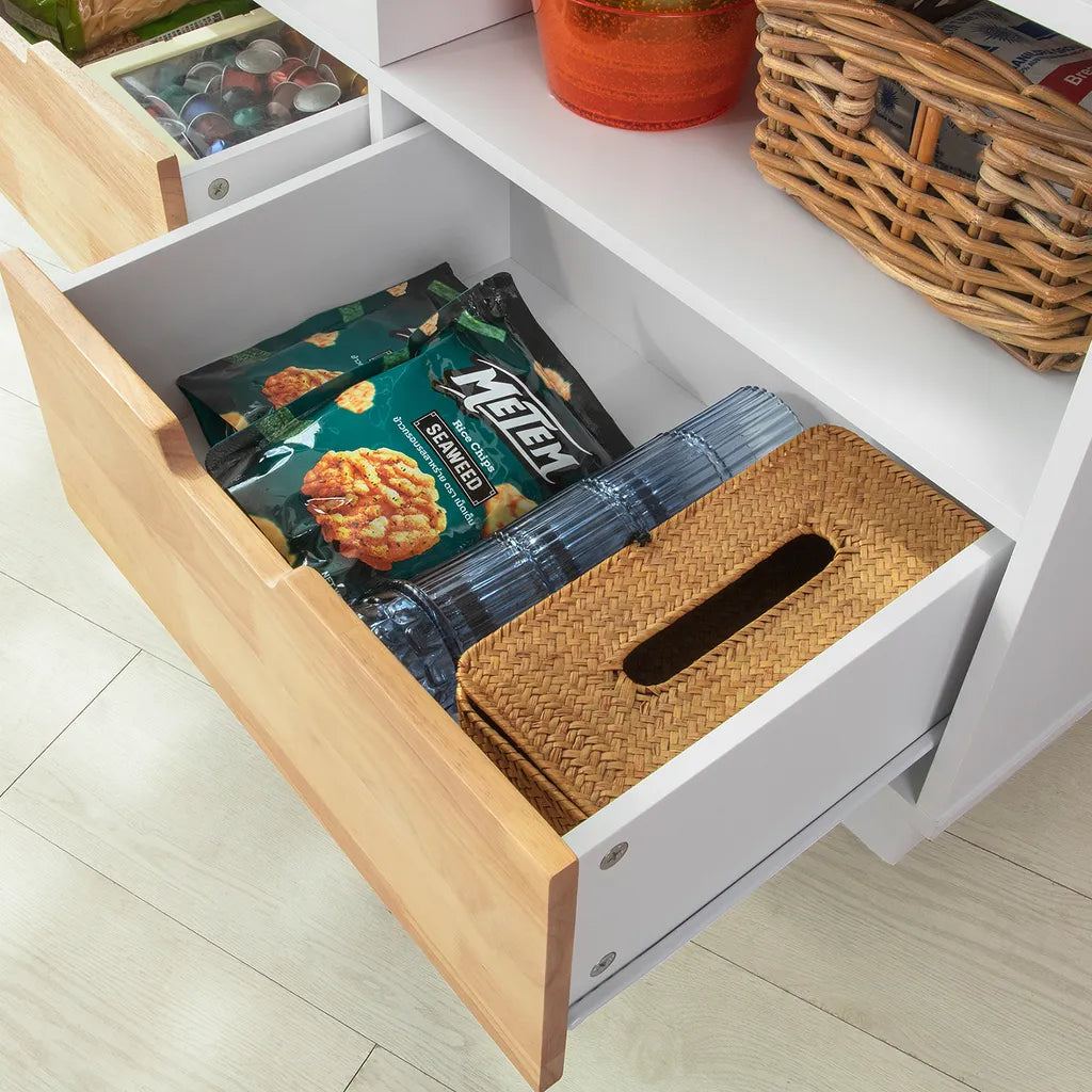  SoBuy FKW107-WN Design Küchenwagen Mit Arbeitsplatte Kücheninsel Küchenschrank Rollwagen Sideboard Auf Rollen Weiß-Natur BHT Ca.: 110x91x55cm